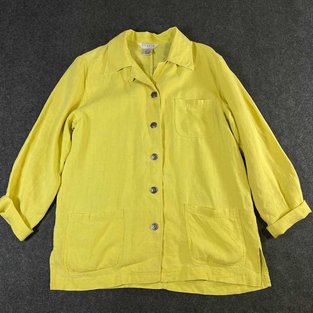 Outfit JPR Women Yellow 100% Linen Button Front Shirt Jacket Pocket Size M
